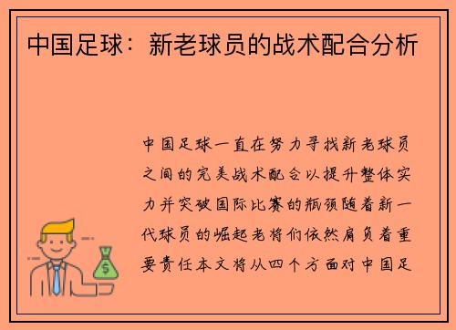 中国足球：新老球员的战术配合分析