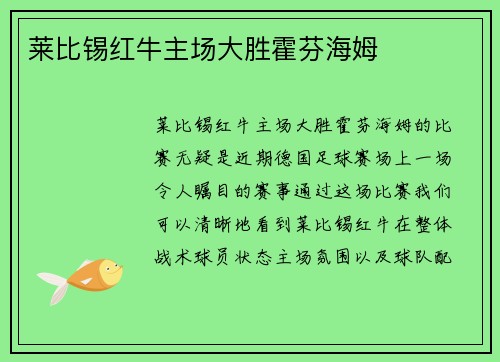 莱比锡红牛主场大胜霍芬海姆