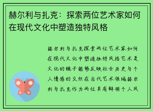 赫尔利与扎克：探索两位艺术家如何在现代文化中塑造独特风格