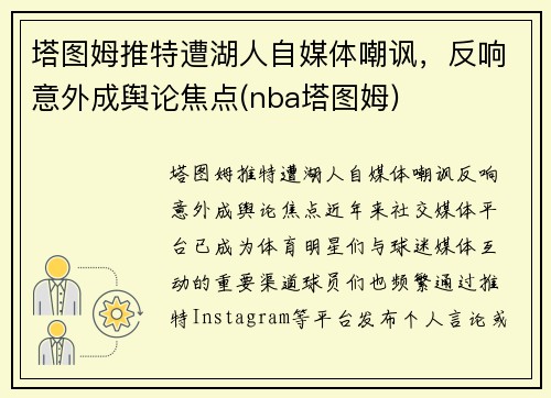 塔图姆推特遭湖人自媒体嘲讽，反响意外成舆论焦点(nba塔图姆)